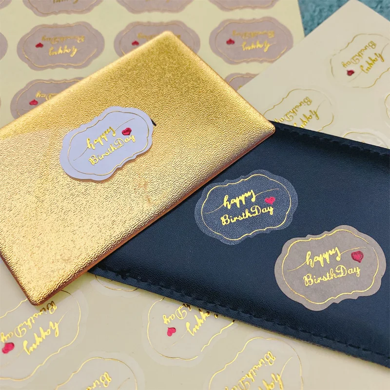 

1200pcs Cloud shape Golden Happy Birthday with heart sealing sticker Gift Package seal sticker Kraft White transparent sticker