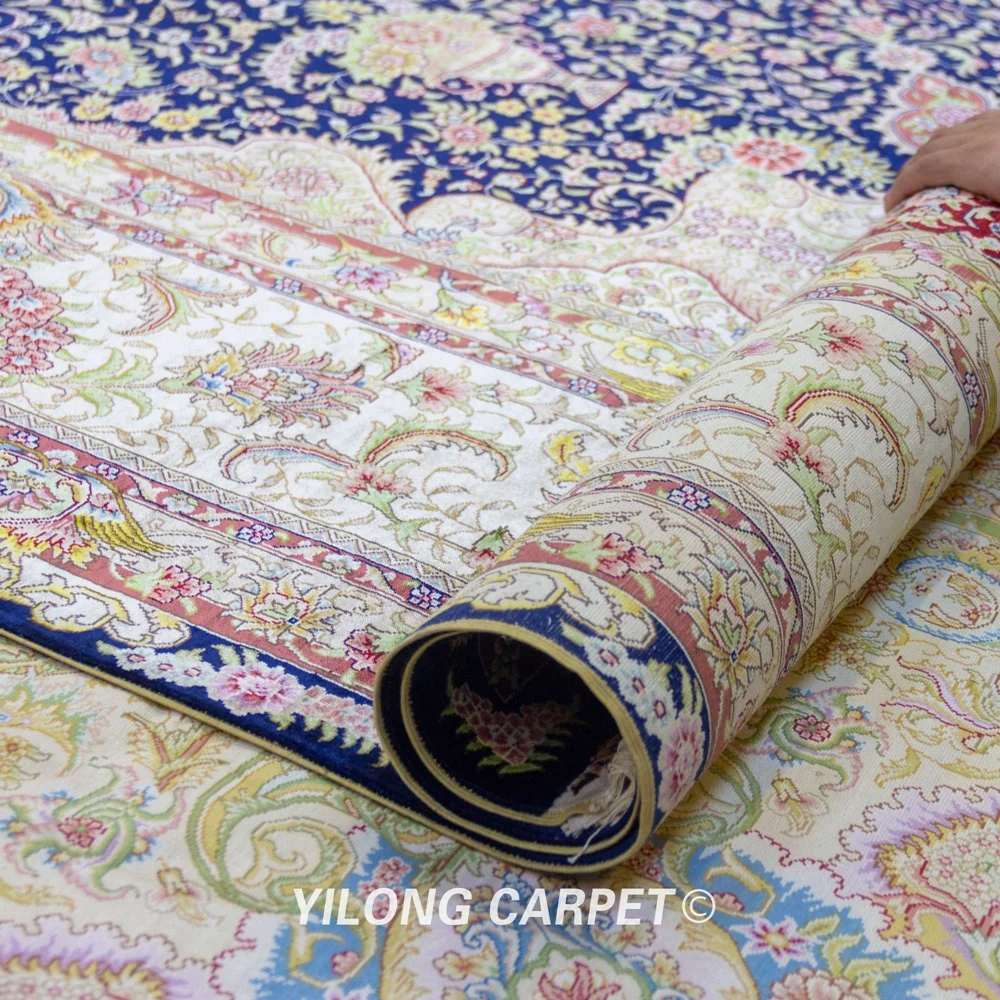 Yilong 9'x12' Vantage классический ковер большой темно-синий hereke ручной завязанный шелковый ковер(HF058A