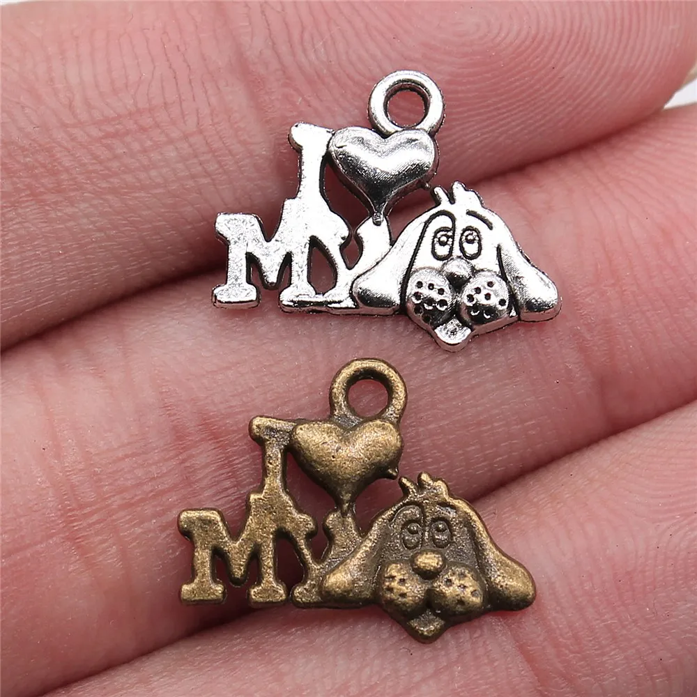 WYSIWYG 10 шт 17 мм античный серебряный цвет античная бронза I Love My Dog подвеска Heart