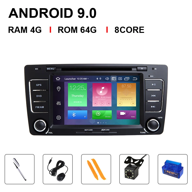 Ips DSP Авторадио 2 Din Android 9,0 автомобильный dvd-плеер для Skoda Octavia 2 3 A 5 A5 Yeti 2009-2013 gps навигация Мультимедиа Стерео - Цвет: 8 Core 64ROM OBD Cam