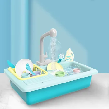 

Electric Pretend Play Toys Children Simulation Automatic Wash-up Kitchen Sink Small Pool Circulation Water Dishwasher Set Kids