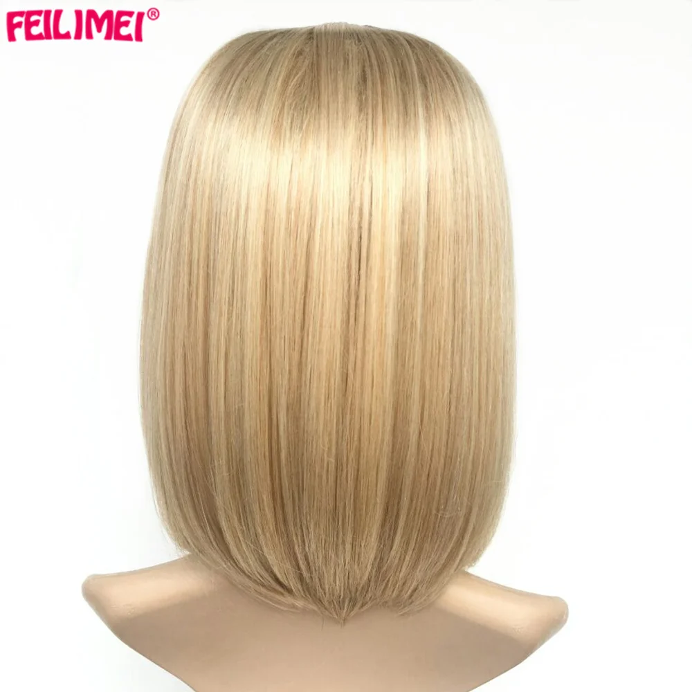 Feilimei Ombre блонд парик Синтетический термостойкий короткий прямой цвет боб парики для американских африканских женщин
