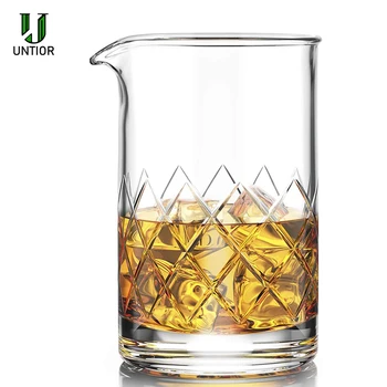 

UNTIOR 15oz Premium Cocktail Mixing Glass Thick Weighted Bottom Wine Pourer Alcohol Wiskey Shaker Seamless Bartender Bar Tools