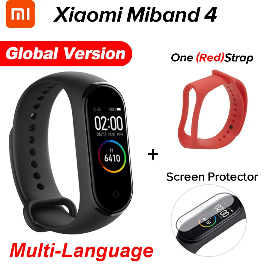 Xiaomi Mi-браслет 4 новейший Xiaomi Mi-браслет 4 браслет 3 цвета сердечный ритм фитнес 135 мАч цветной экран Bluetooth 5,0 - Цвет: Global Red N Film