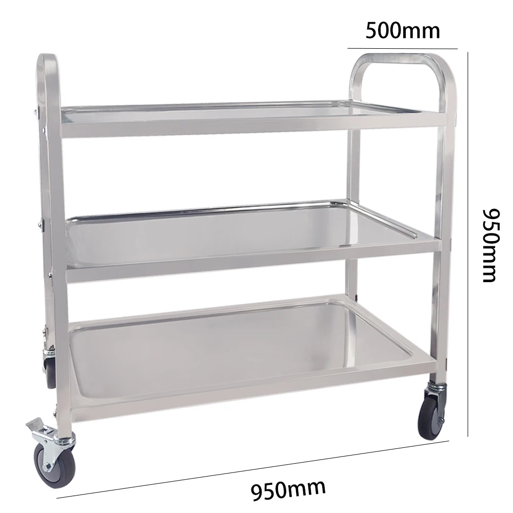 

Removable Trolley Cart Bearing 100kg Stainless Steel 3 Tier Storage Trolley with TPR Mute Wheel for Catering Hotel Restaurant