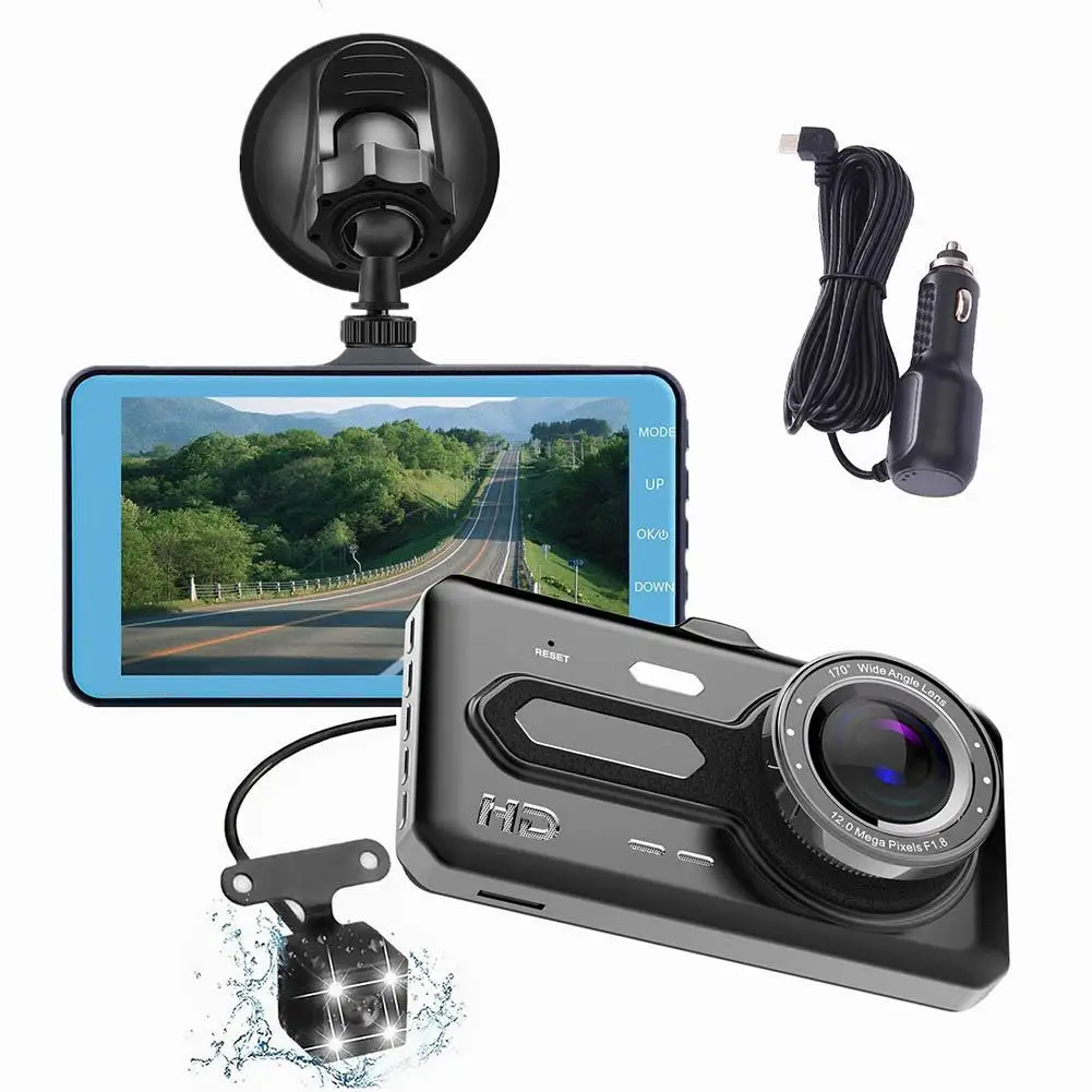 4 дюйма авто HD Сенсорный экран DVR Камера G-Сенсор Dual Dash Cam Видео Регистраторы