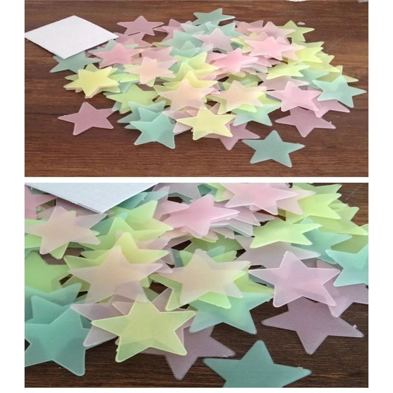 

100 pcs. 3D stars glow in the dark Luminous on Wall Stickers for Kids Room living room Wall Decal Home Decoration poster