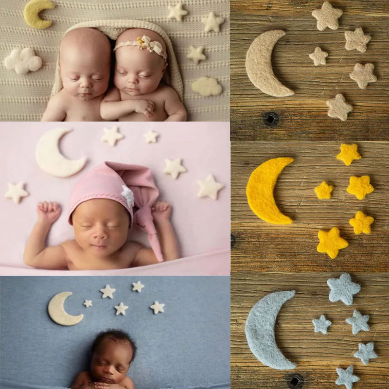 

Wool Felt Mini Moon Stars Newborn Photography Props Cute Baby Milestone Photography Props Decor Baby Photo Shooting Accessories