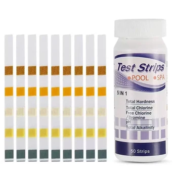 

5 in 1 Swimming Pool Test Paper Residual Chlorine PH Value Alkalinity Hardness Test Strip A Bottle Of 50 Hot Tub Water Quality