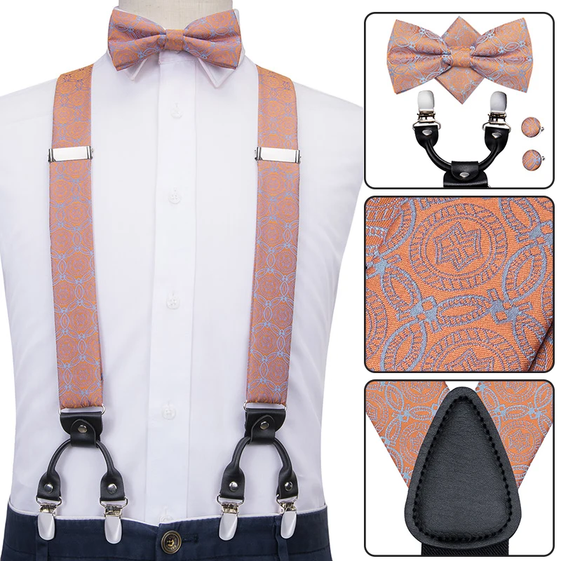 BD3001 Hi-Tie кожаные подтяжки мужские подтяжки металлические 6 зажимов винтажные мужские Эластичные подтяжки розовые свадебные подтяжки с галстуком-бабочкой для мужчин - Цвет: BD3001