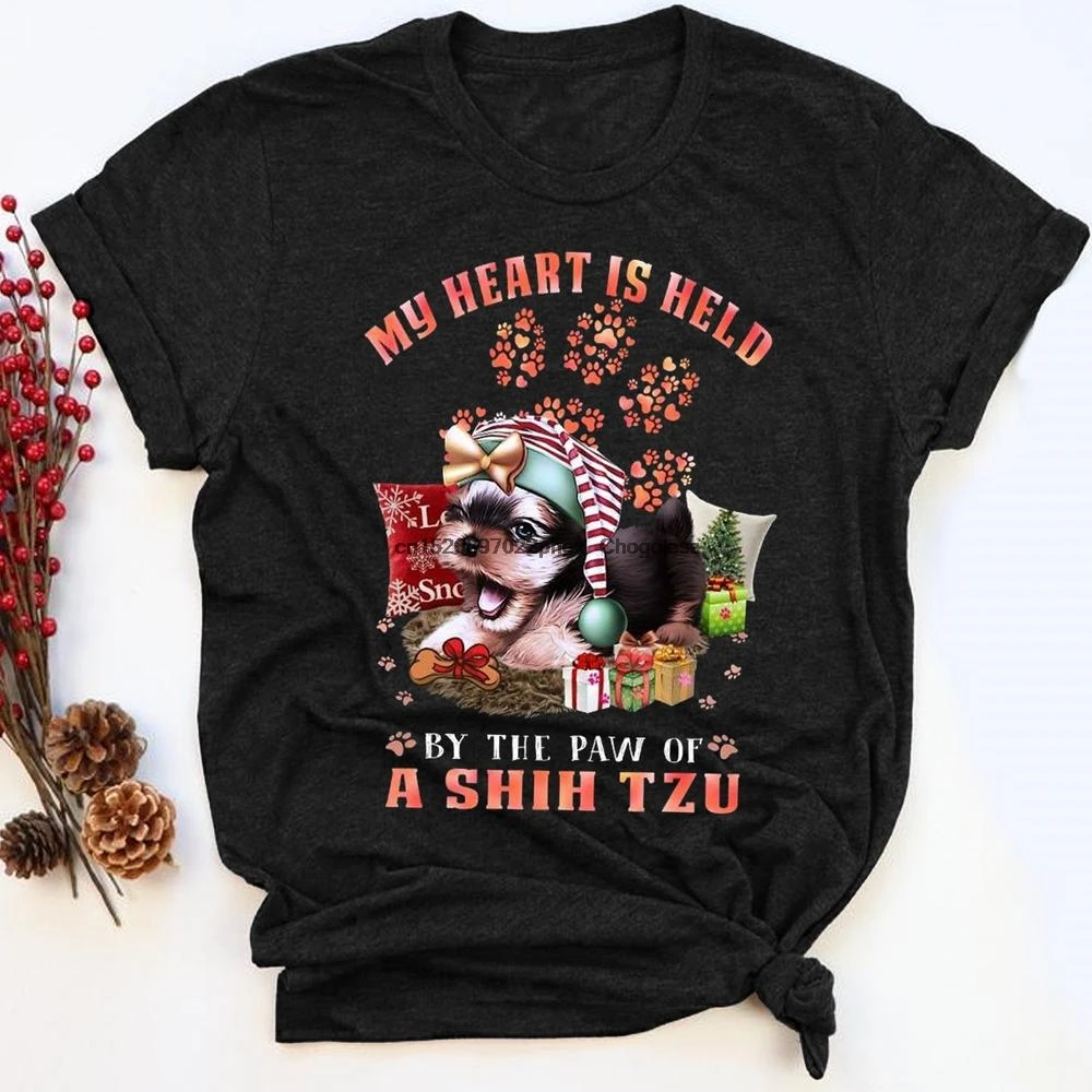 Рождественская футболка с надписью My Heart The Paw Of Shih Tzu | Мужская одежда