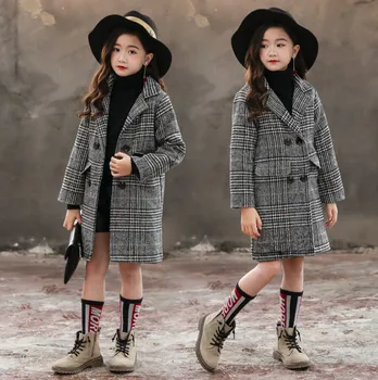 

New 2019 Children Coats Outerwear Spring Autumn Girls Gray Lattice Jackets Woolen Kids Winter Clothes Fashion Boys Windbreaker