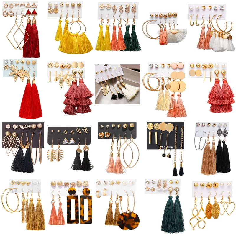 

Vintage Tassel Acrylic Earrings Ear Studs For Girl Women Bohemian Earrings Set Big Dangle Pearl Drop Hoop Earring Jewelry Gift