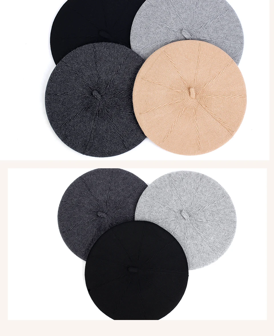 Geebro Casual Damen Reine Baumwolle Baskenmütze Flache Top Einfarbig Weiblichen Britischen Stil Berets Mädchen Mode Neue Winter Hut – Detail 10