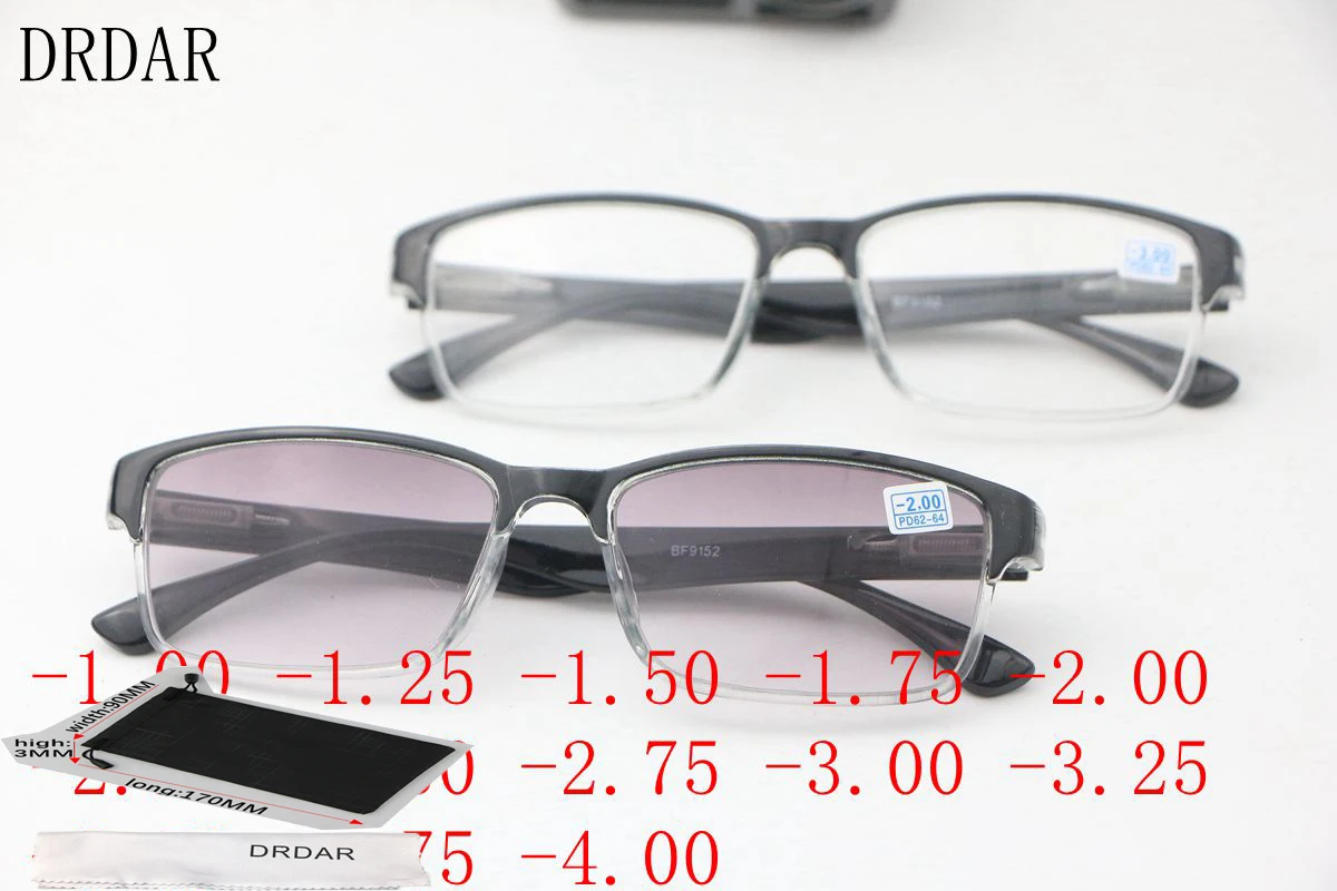 

2021 New Trend Black Square High Quality Men's Women's HD Myopia Glasses Finished Optical Photochromic Sunglasses