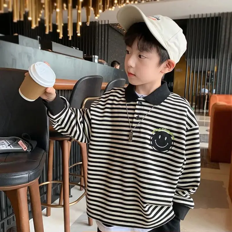 

Boy's Hoody Autumn 2022 Medium And Large Children's Fashionable Long Sleeve Top Thick Polo Shirt