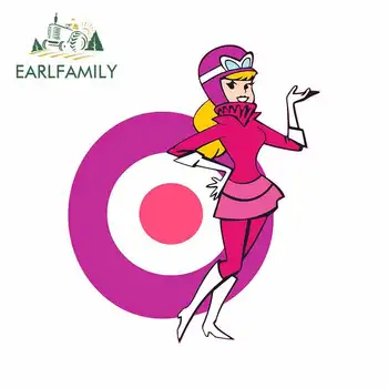 

EARLFAMILY 13cm x 11cm for Penelope Pitstop Roundel Wacky Races Cartoon Funny Car Stickers Vinyl JDM Waterproof Anime Decal