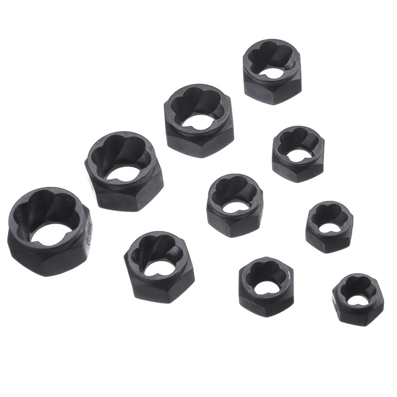 

New 10pcs/Set Low Hat Damaged Bolts Nuts Screws Remover Extractor Removal Tools Set Threading Tool Kit Black Nuts