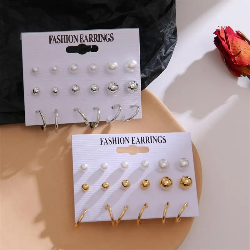 FNIO Women’s Stud Earrings Crystal Pearl Earrings Set For Women Crystal Gold Silver Color Small Earrings Boho Jewelry 2020 New
