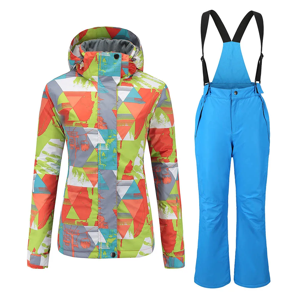 Комплекты для сноубординга женские новые-30 градусов брендовые зимние лыжные костюмы водонепроницаемые ветрозащитные утепленные пальто зимняя куртка и штаны для женщин - Цвет: orange J blue P