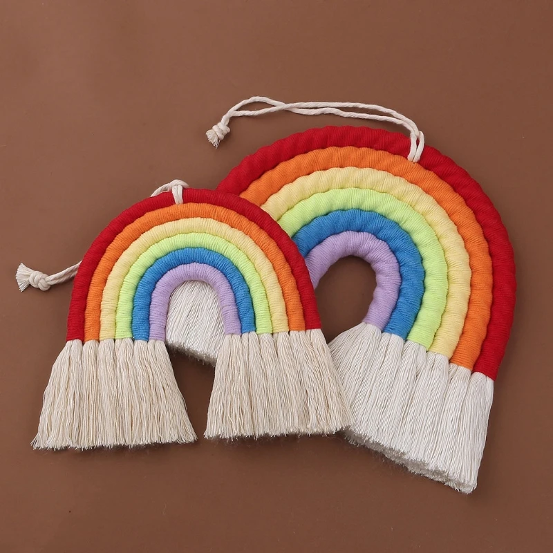 Nodic Style 8 Lines Hand-woven Rainbow Macrame Tapestry Baby Boys Baby Girls KIds Room Decor Wall hanging Decor Toys Home rainbow wall hanging decor