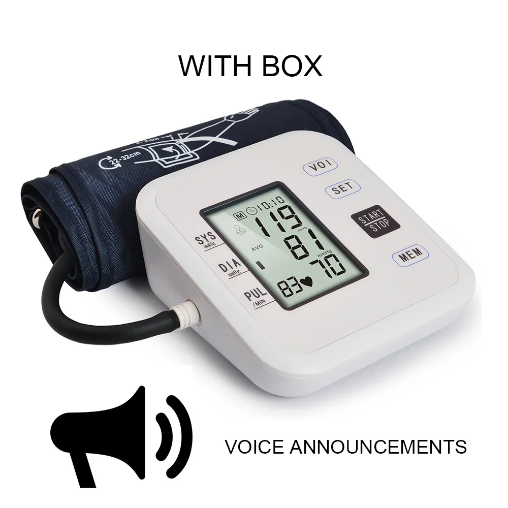 Монитор артериального давления на руку тонометр Медицинское оборудование ЖК-аппарат для измерения давления домашний измеритель сердечного ритма - Цвет: white voice with box