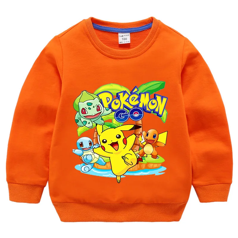 От 2 до 10 лет футболка Pokemon/Детская осенняя одежда с капюшоном, футболка с Пикачу, Детская футболка для мальчиков, рубашки топ с короткими рукавами для маленьких девочек