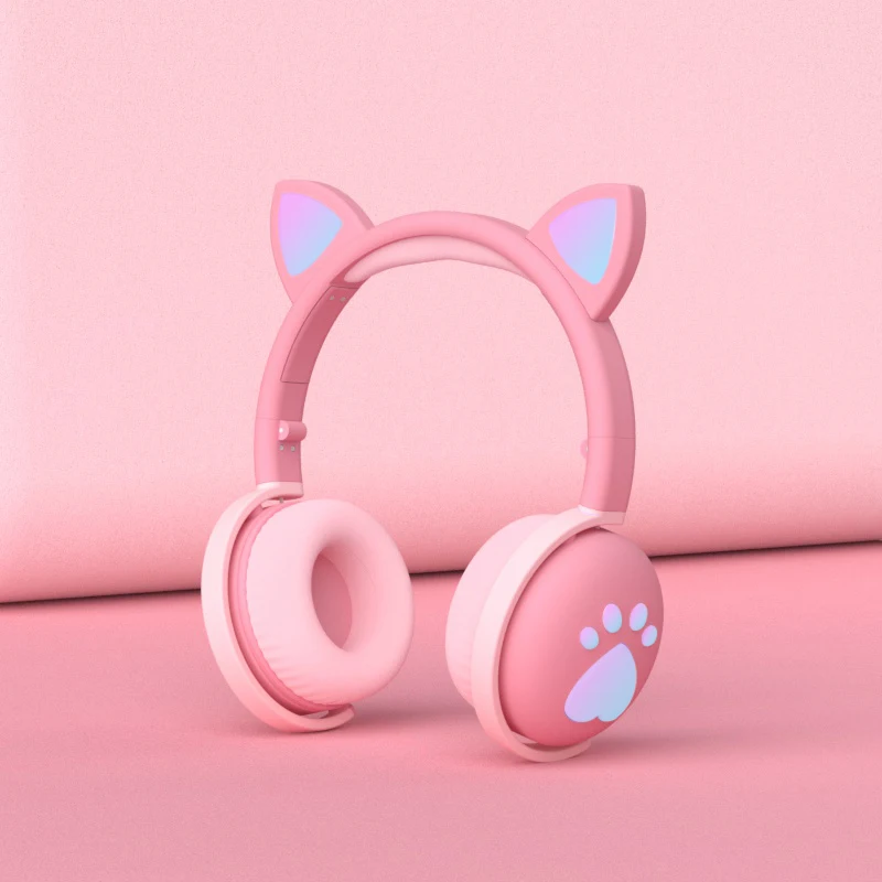 Cute Cat Ear Paw Headset Selfie Ring Light Glowing Wireless Bluetooth 5 0 Headphones Daughters Girls Gift Earphone with Mic