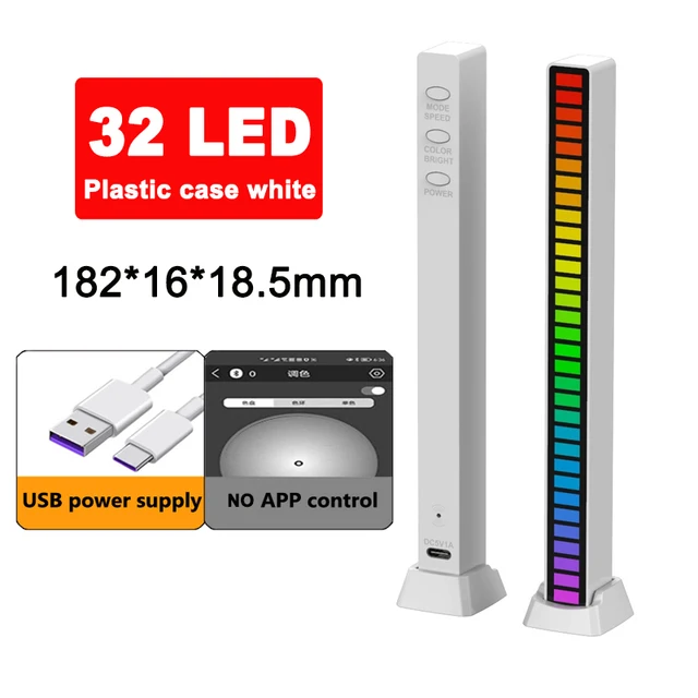 LED Strip Light RGB Sound Control Light Voice Activated Music Rhythm Ambient Light 3D LED Pickup lamp For Car family Party light 32LED White USB
