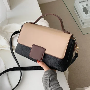 

Contrast color Square Tote bag 2020 Fashion New High quality PU Leather Women's Designer Handbag Small Shoulder Messenger Bag