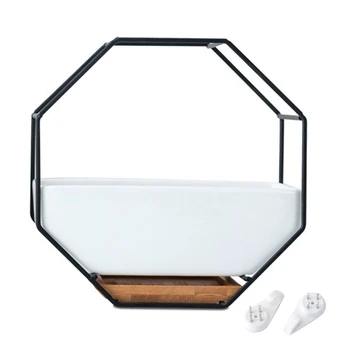 

Minimalist Octagonal Geometric Wall Hanging Table Succulents Ceramic Flower Pot Bamboo Tray Iron Frame Set Crafts Gifts