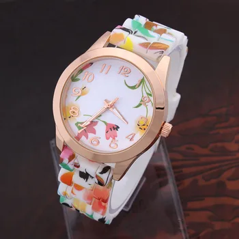 

Women Girl Watch Silicone Printed Flower Causal Simple Quartz Wristwatches Fashion Sleek Dial Elegant Ladies Watch Montre Femme