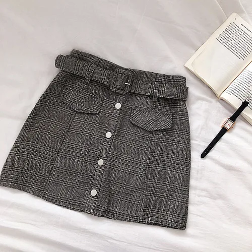 khaki Neploe Поддельные карманы плед Faldas Mujer Moda новая линия короткая мини-юбка женская облегающая бедра пояса юбка женская 46412 - Цвет: khaki