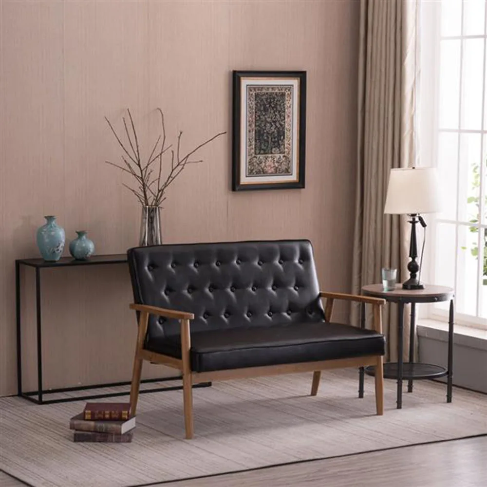 

126 x 70 x 84cm Two-person Retro PU Leather Lounge Chair Light Black