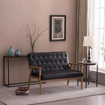 

126 x 70 x 84cm Two-person Retro PU Leather Lounge Chair Light Black
