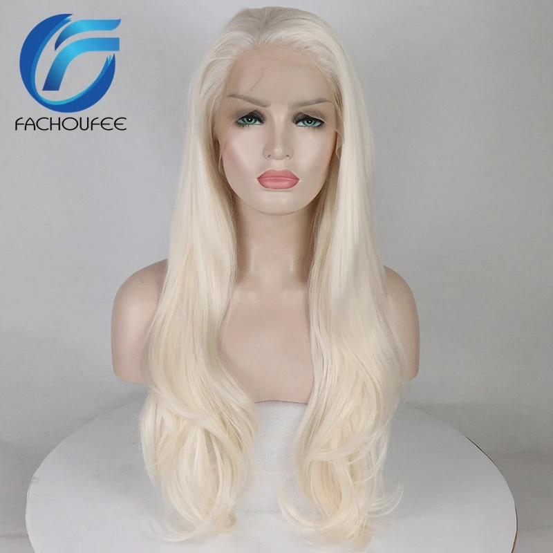 FACHOUFEE белый блонд цвет синтетические волосы парики натуральный прямой белый косплей парики доступный Glueless Кружева передние парики