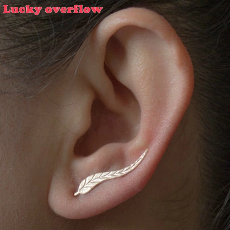 Luckyoverflow корейские модные серьги для женщин модные ювелирные изделия Золотой Серебряный лист форма геометрические серьги подарок для вечерние друзья