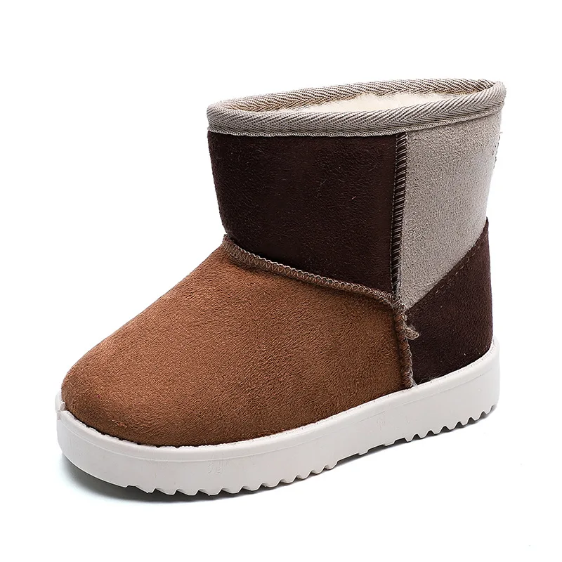 Children Lovely Candy Color Suede Splicing Snow Boots for Boys Girls Thickening Fur Warm Non Slip Comfortable Winter Kids Boots - Цвет: Brown