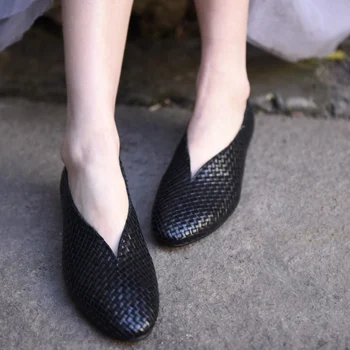 

Artmu Origional WOMEN'S Wedges Shoes Shallow Mouth Single Knitted Shoes Semi-high Heeled 3.5 cm Mother Shoes Leather New Style