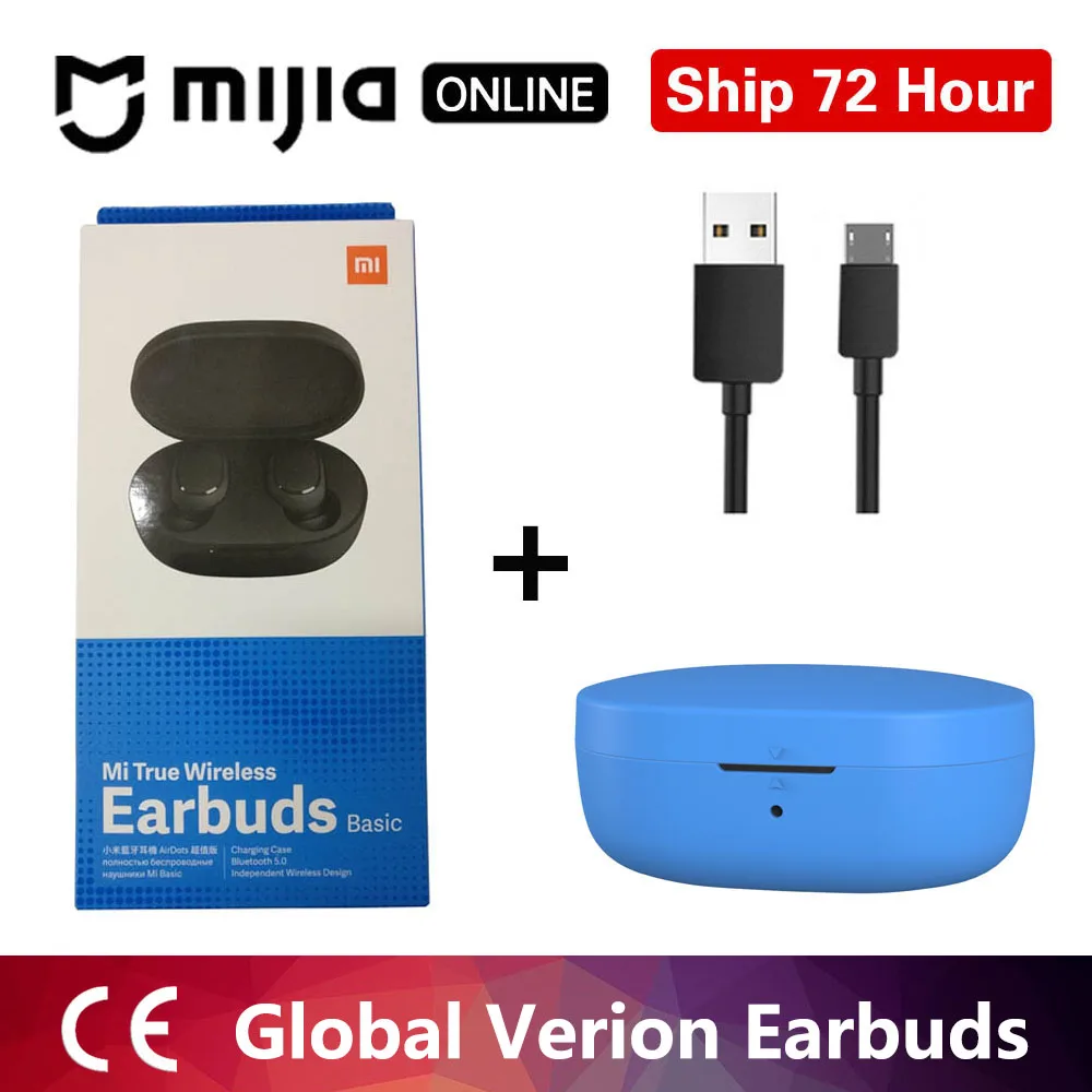 Беспроводные стерео наушники Xiaomi redmi airdots TWS с Bluetooth 5,0, шумоподавление с микрофоном, гарнитура, управление ии - Цвет: redmi blue case