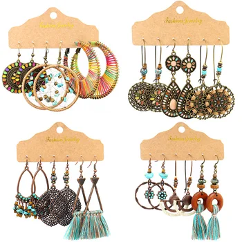

Earring set new hot sale alloy retro hand tassel dream woven net national fashion Simia women's Earrings
