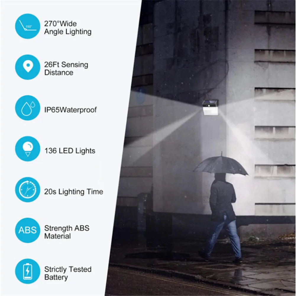 206 LED Solar Light Outdoor Solar Lamp PIR Motion Sensor Wall Light Waterproof Solar Powered Sunlight for Garden Decoration