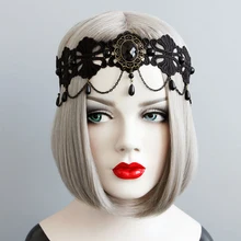 Hair Accessories Women Queen Headband Pearl Lace Gothic Exquisite Hair Ribbon Walking Wire Halloween Vampire Hoop Jewelry Black