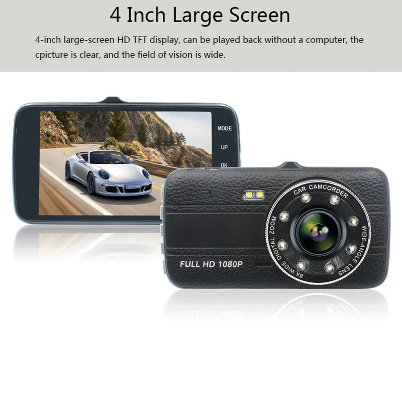 Топ черного цвета 4 дюйма Lcd Dash Cam Автомобильный регистратор DVR двойной Камера