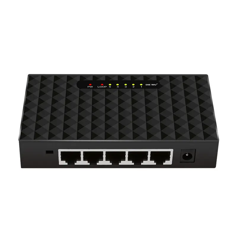 

Diewu 5 Port Gigabit Ethernet Network Switch 10/100/1000Mpbs Hub Desktop Lan Switcher Adapter Metal Case(Eu Plug)