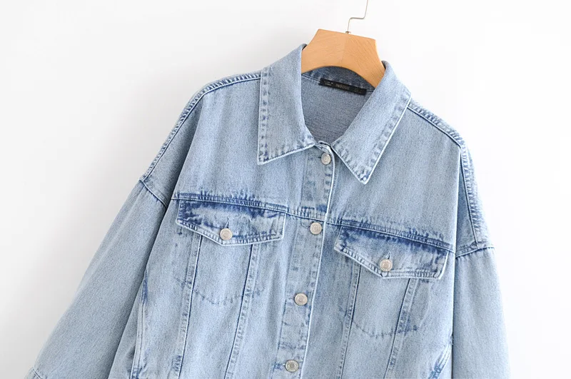 

Spring New Style Europe And America WOMEN'S Dress-Style Blue Fold-down Collar Long Sleeve Single Breasted Jeans Coat W2137