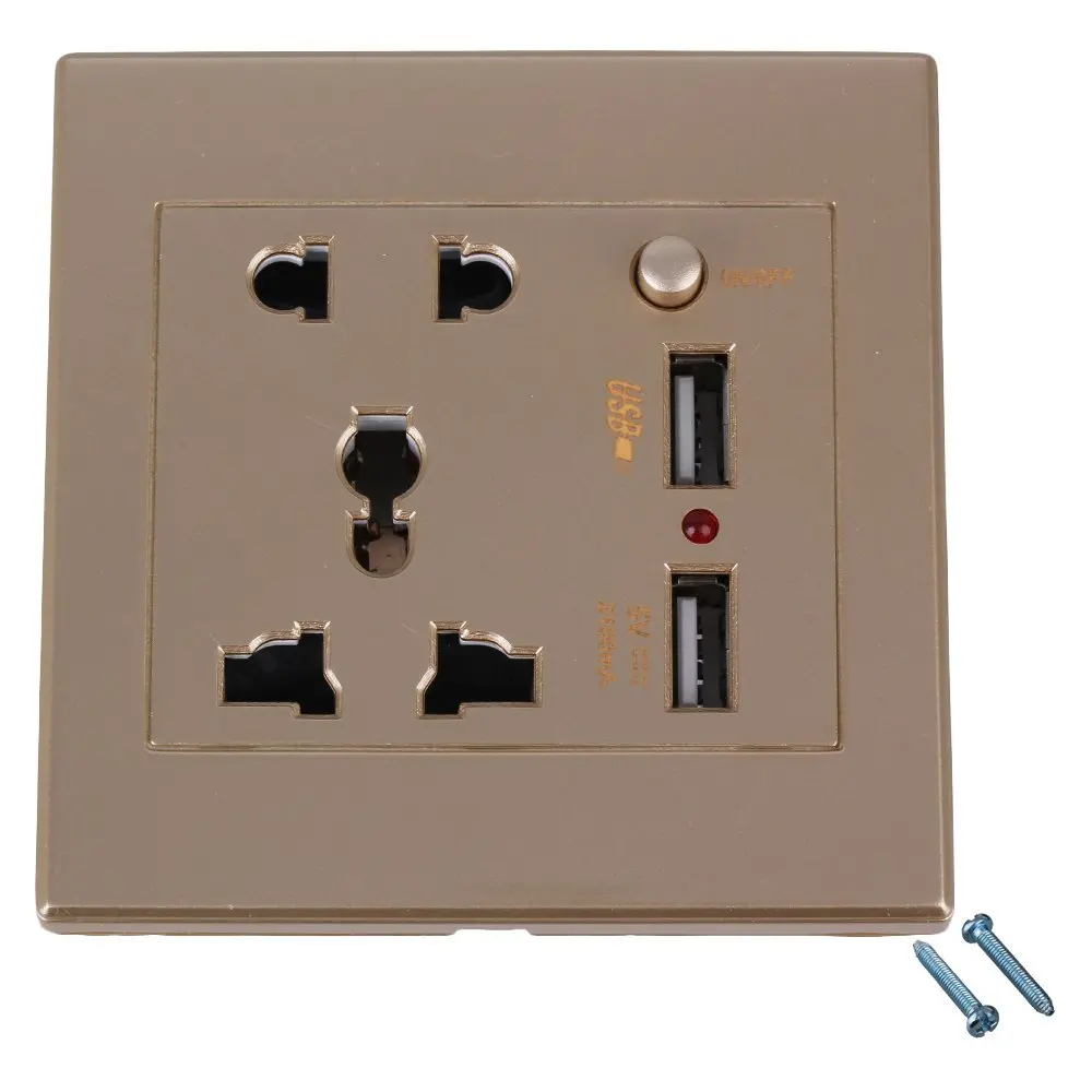 AC110-250V 2 USB порт розетка зарядное устройство и переключатель управления и 5 отверстий AC штепсельная розетка панель выходных пластин - Цвет: 3