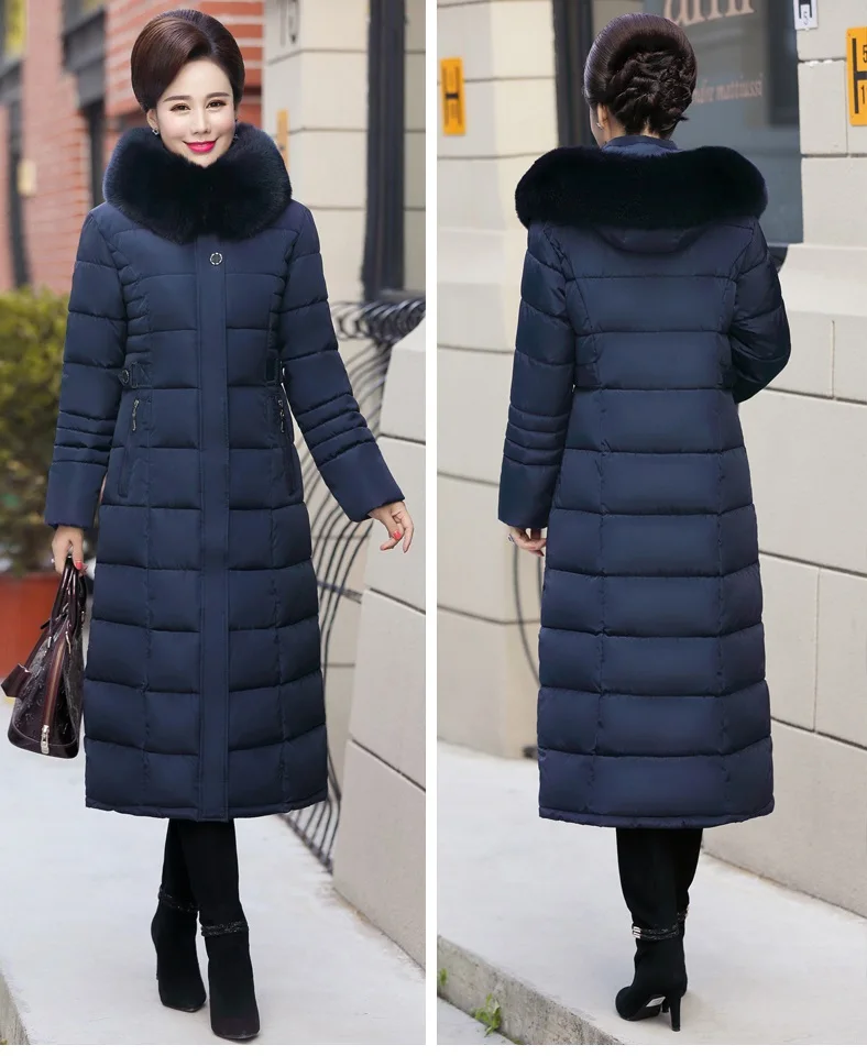 Зимняя парка для женщин теплое толстое длинное пальто съемный меховой воротник с капюшоном пальто для матерей плюс размер защита от ветра, от дождя зимняя куртка