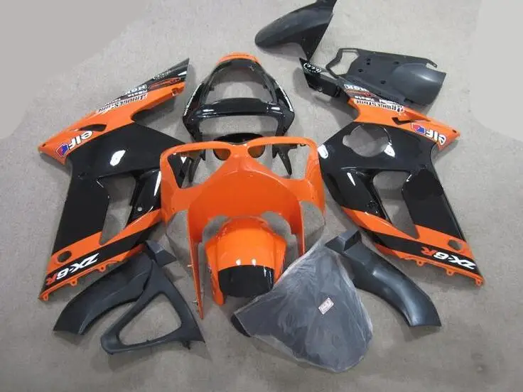

New ABS Full fairing Fit for Kawasaki ZX6R 2003 2004 motorcycle fairings ZX-6R 03 04 Ninja 636 bodywork set black orange elf