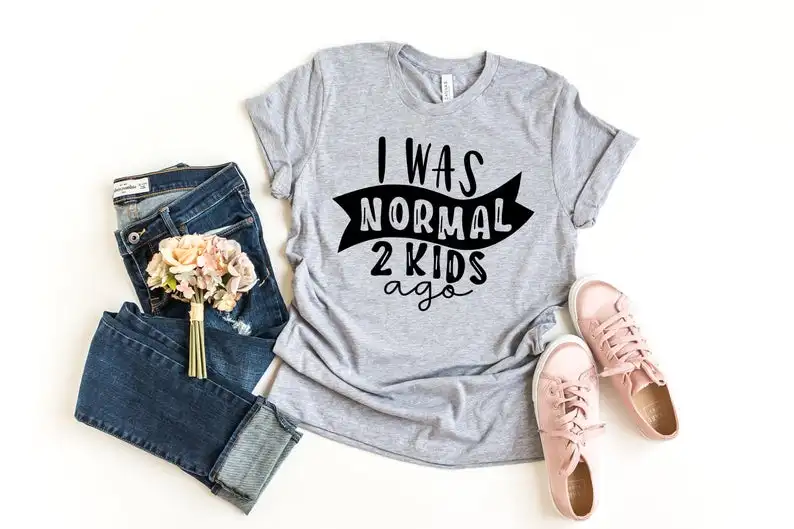 gray t black words Я был нормальным, 2 года назад, футболка для мамы, жизни, женские топы, футболка, подарок на день матери, для леди, женская футболка, модная футболка с короткими рукавами - Цвет: gray t black words